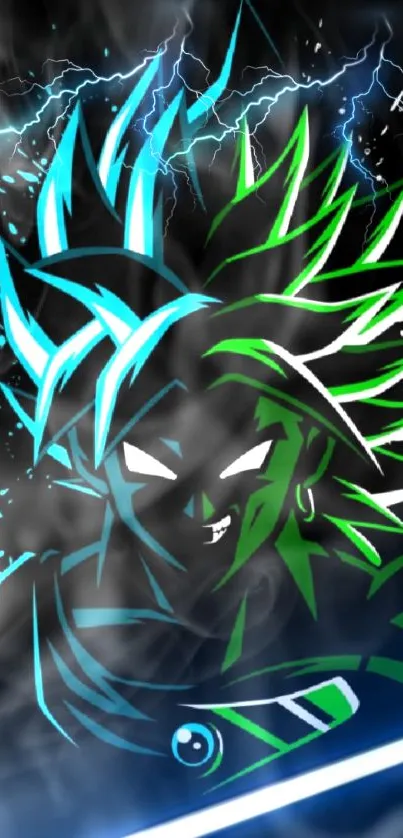 Anime character with green and blue lightning, vibrant and dynamic design.