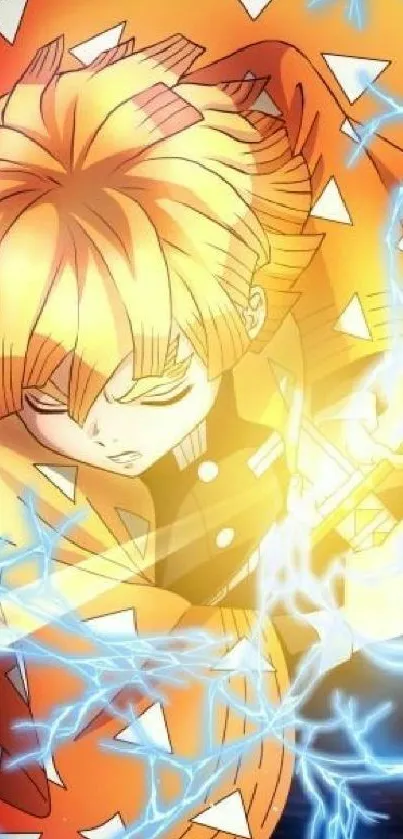 Anime character with lightning and vibrant orange hues.