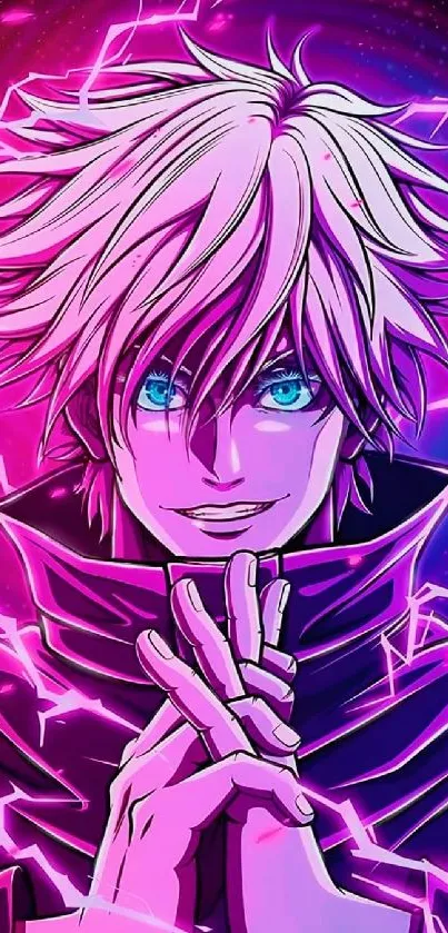 Anime wallpaper with purple lightning and dynamic energy effects.