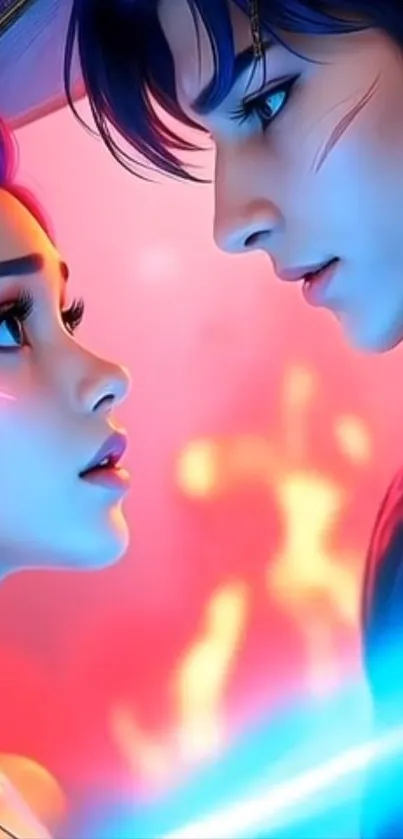 Vibrant anime illustration with a romantic theme.