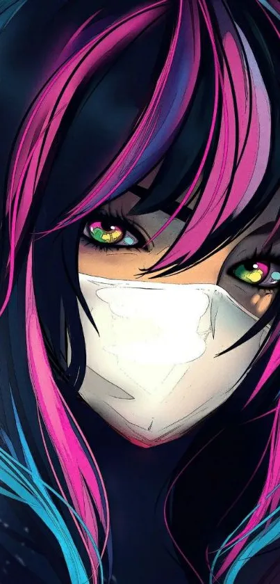 Anime girl with multicolored hair wearing a mask.