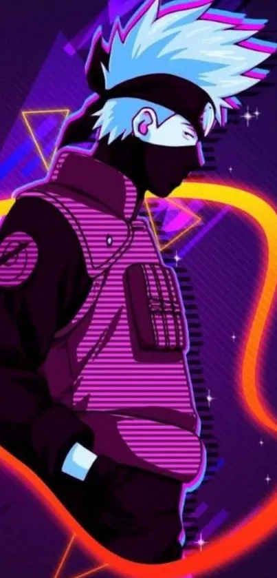 Anime character with vibrant neon colors on a purple background.