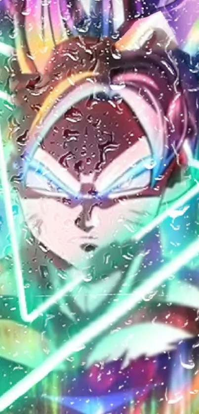 Anime character with neon effects and colorful background.