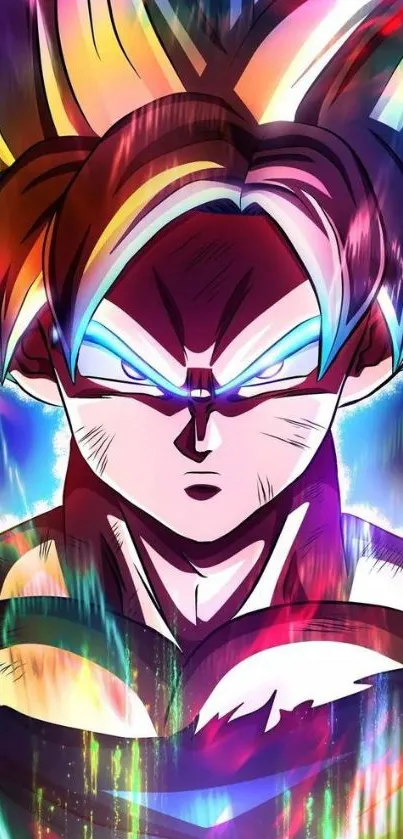 Anime character with vibrant colorful aura in dynamic style.