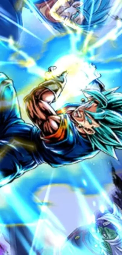 Vibrant anime character with blue energy burst