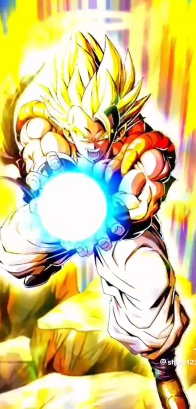 Anime character unleashing powerful energy attack with vibrant colors.