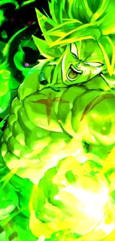 Dynamic anime character with bright green energy in vibrant wallpaper.