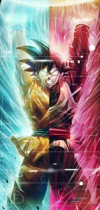 Anime character releasing vibrant energy in dynamic colors.