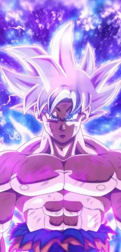 Anime character with vibrant purple energy aura.