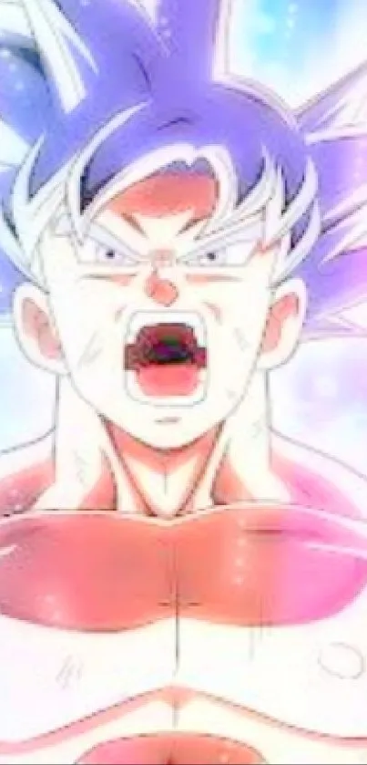 Anime character in Ultra Instinct with vibrant aura.