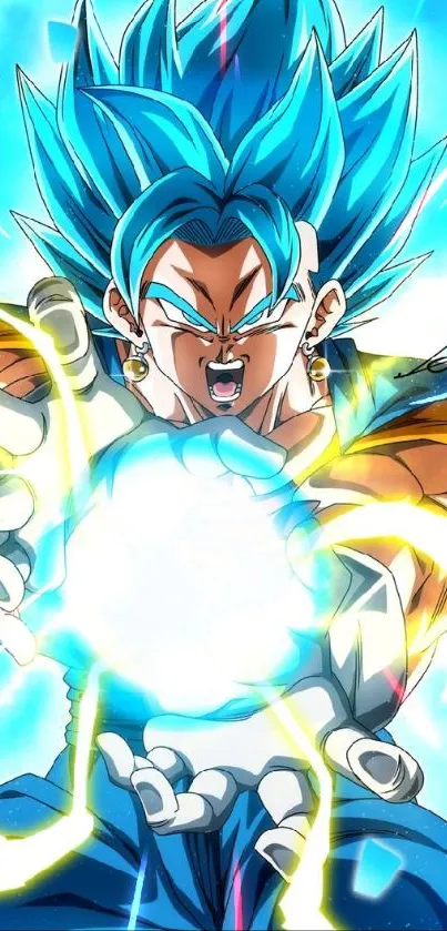 Anime character with blue energy blast wallpaper.