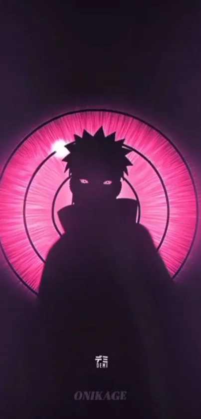 Anime character silhouette with purple neon background glowing.