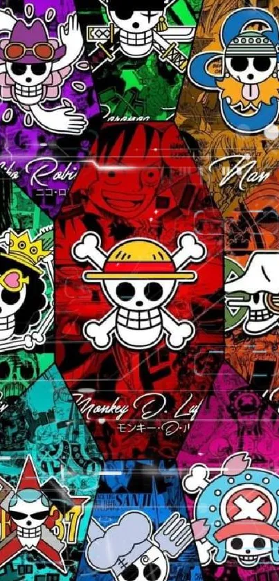 Vibrant skulls anime wallpaper with colorful pirate theme.