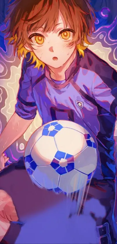 Anime soccer player in action with vibrant colors.