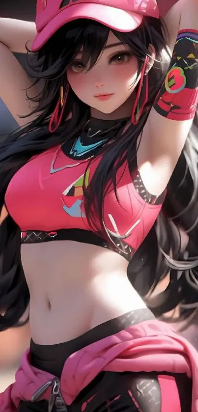 Vibrant anime girl in colorful attire and dynamic pose