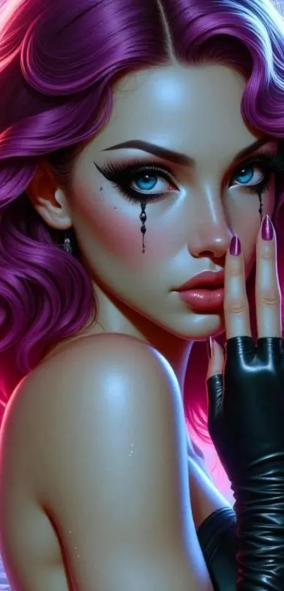 Anime-style portrait with vibrant purple hair.