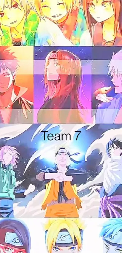 Vibrant anime characters from Team 7 on a colorful mobile wallpaper.