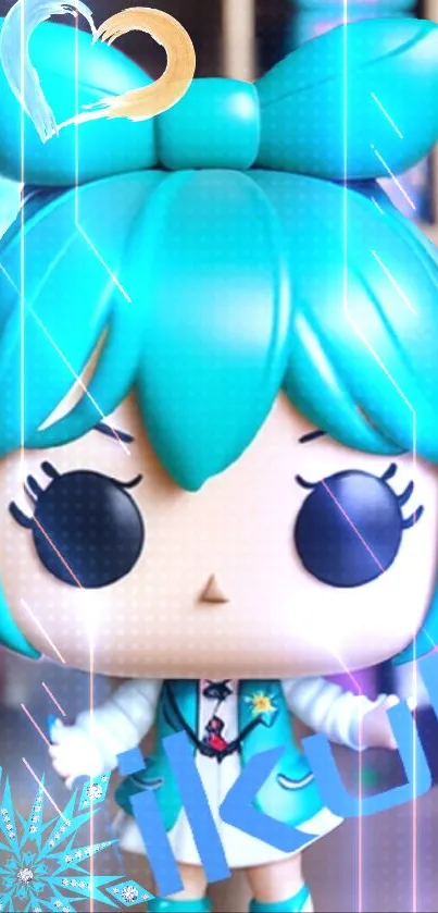 Cute anime figurine with teal highlights and vibrant design.