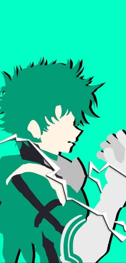 Anime character silhouette in vibrant teal.