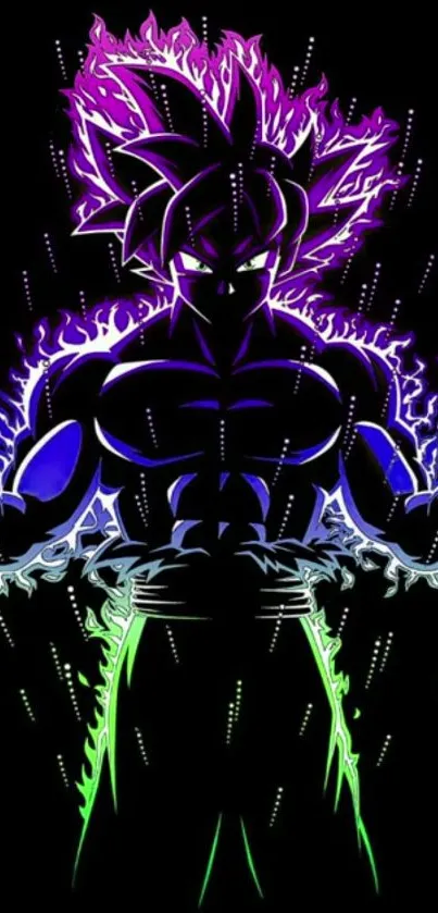 Anime warrior artwork with vibrant neon aura on a dark background.