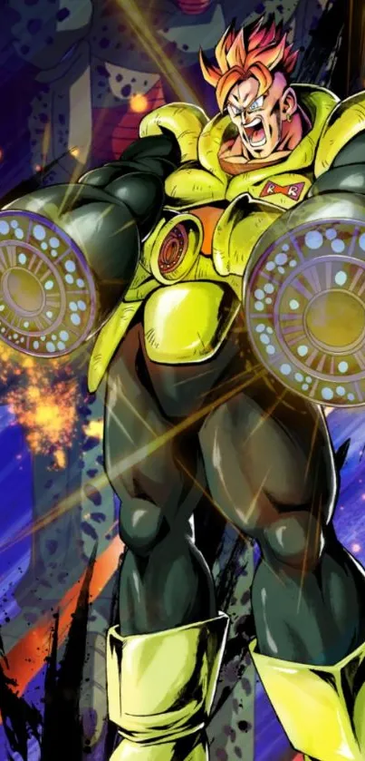 Vibrant anime warrior with yellow armor.