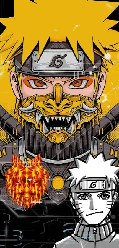 Anime warrior with yellow theme on mobile wallpaper.