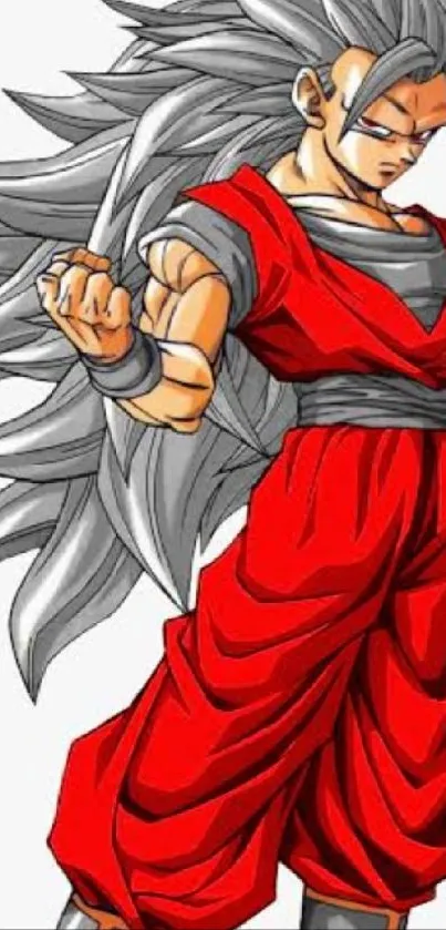 Anime warrior in vibrant red outfit with dynamic pose.