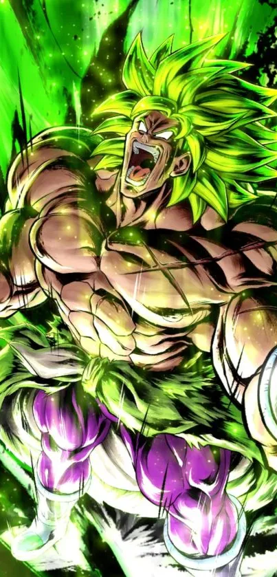 Dynamic anime warrior with vibrant green aura