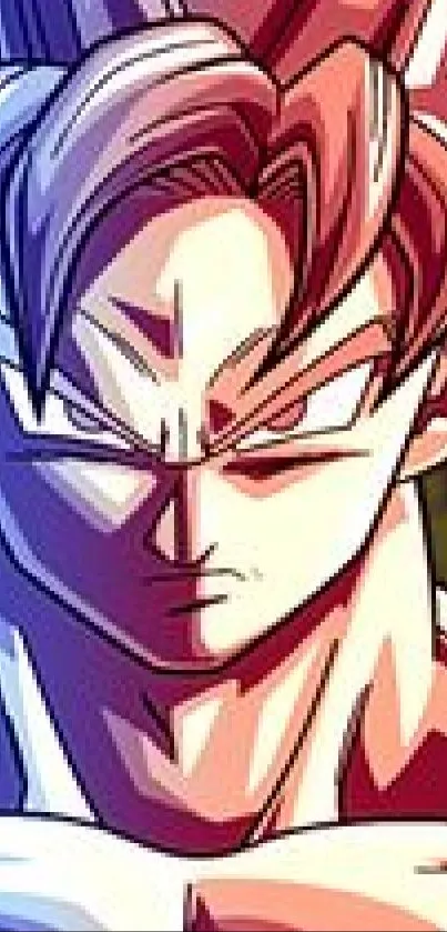 Anime warrior with vibrant colors and intense expression in stunning wallpaper.