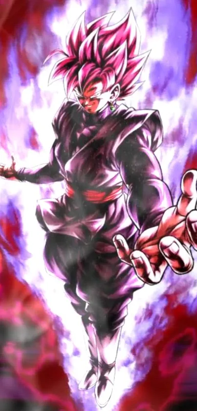 Anime warrior with vibrant pink aura and dynamic pose.