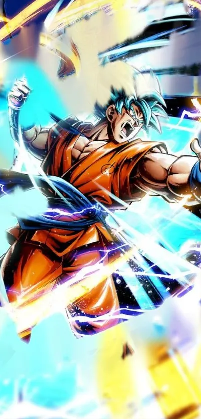 Anime warrior with vibrant energy and colors for mobile wallpaper.