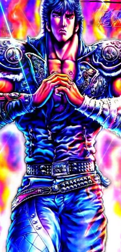 Vibrant anime warrior in electric colors.