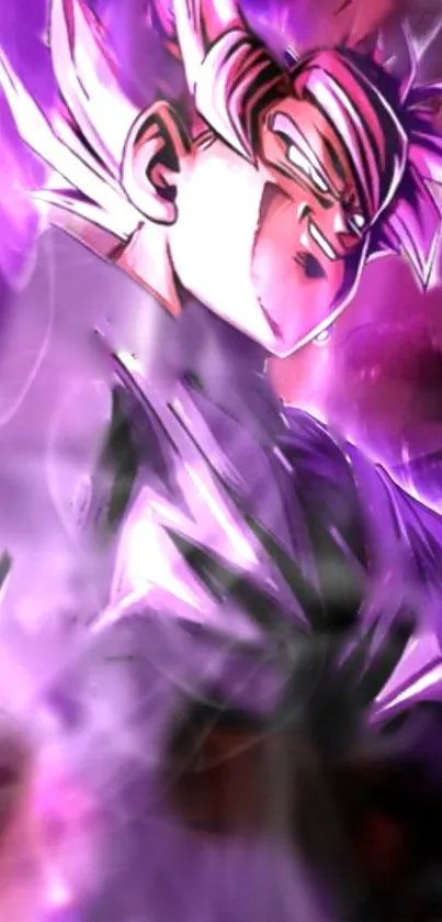 Dynamic anime warrior with purple hues.