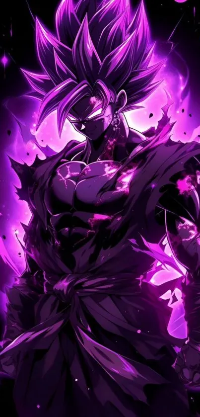 Anime warrior with vibrant purple aura and glowing energy.