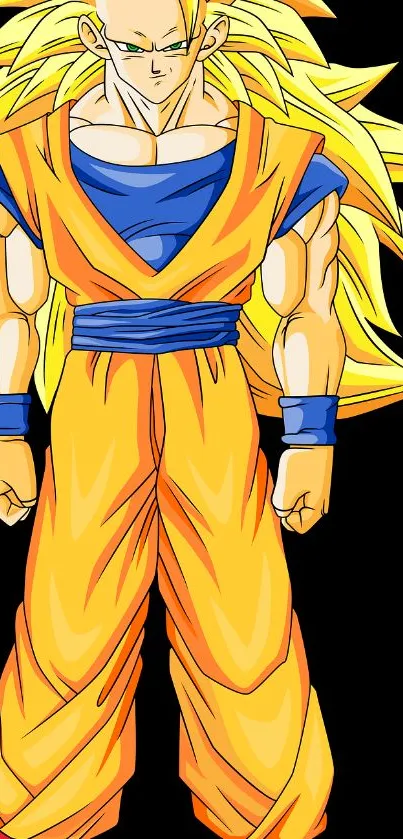 Anime warrior with vibrant yellow attire and bold styling.