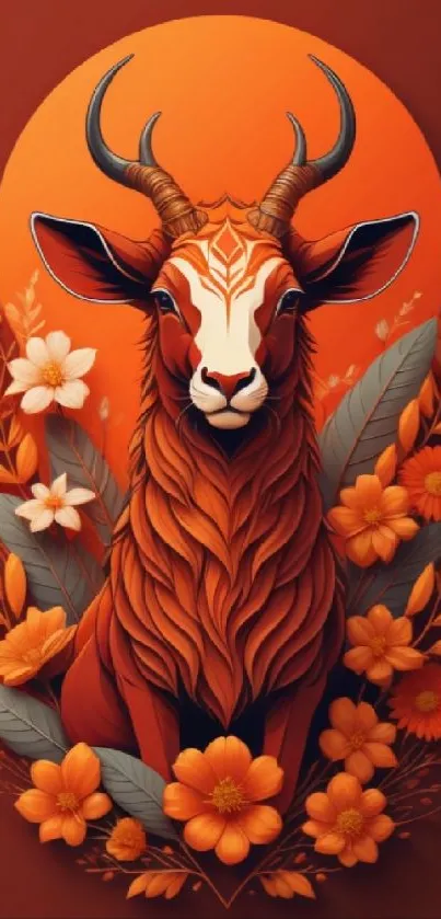 Vibrant antelope with floral design in burnt orange hues