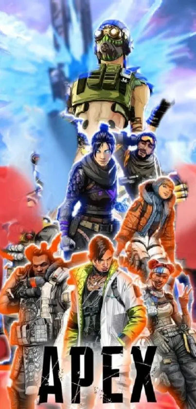 Vibrant Apex Legends characters on a colorful mobile wallpaper.