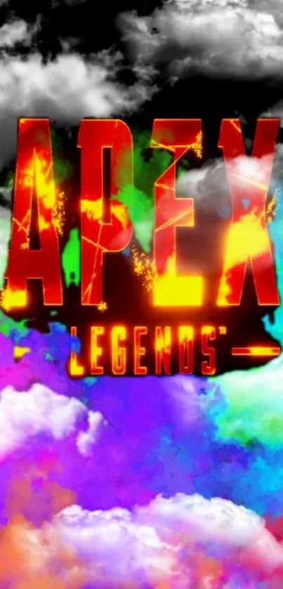 Vibrant Apex Legends wallpaper with colorful clouds and bold text.