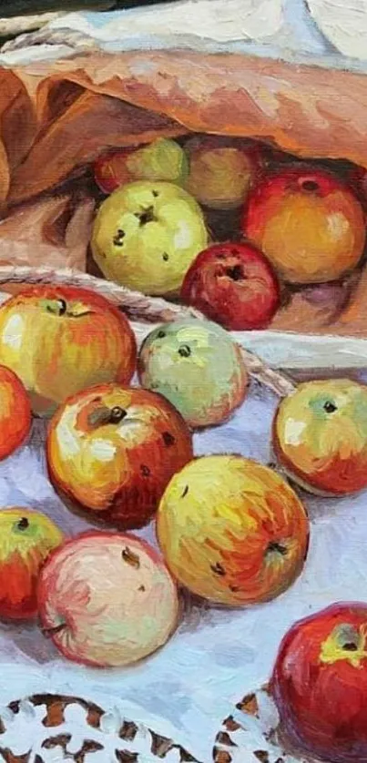 Artistic apple painting wallpaper with vibrant colors.