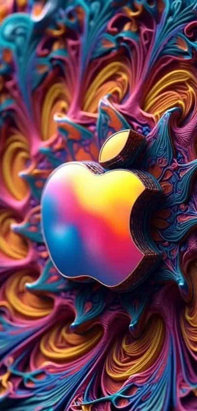 Colorful Apple logo with intricate abstract design.