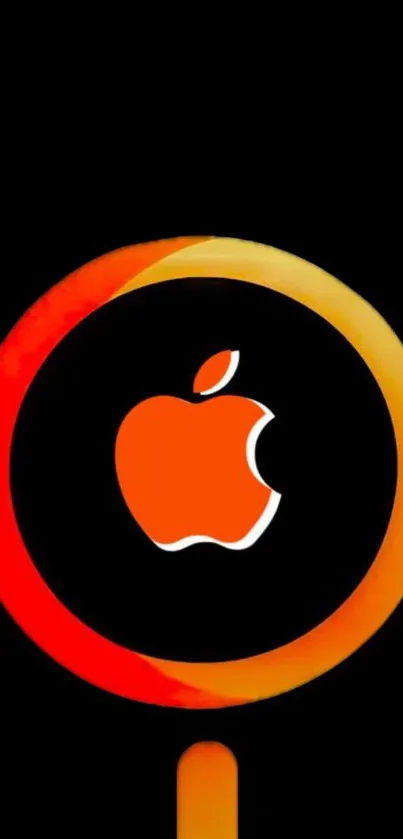 Vibrant mobile wallpaper featuring an orange Apple logo on a sleek black background.