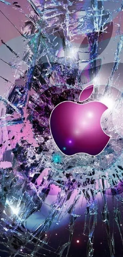 Purple Apple logo with shattered glass effect wallpaper