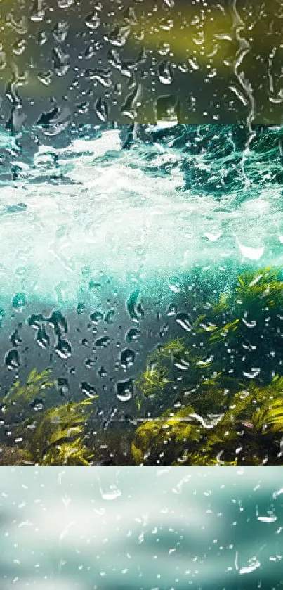 Aqua abstract wallpaper with raindrop patterns and vibrant underwater textures.