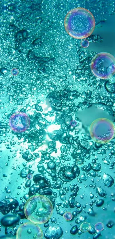 Vibrant aqua bubbles creating a serene underwater mobile wallpaper.