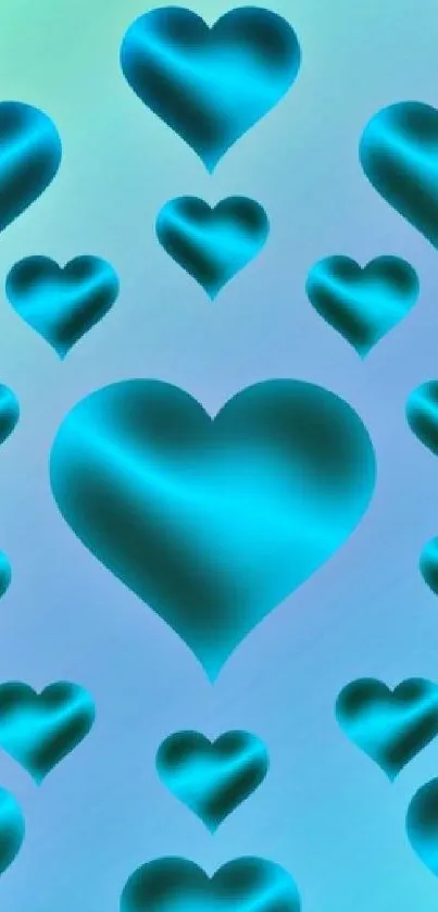 Aqua heart pattern mobile wallpaper.