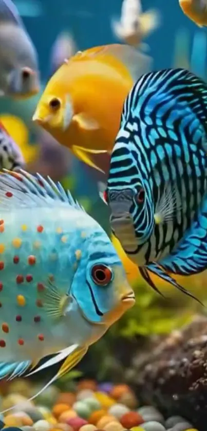 Colorful aquarium fish swimming displayed vibrantly.