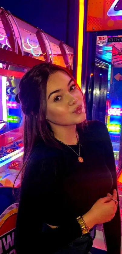 Vibrant arcade aesthetic with neon lights.