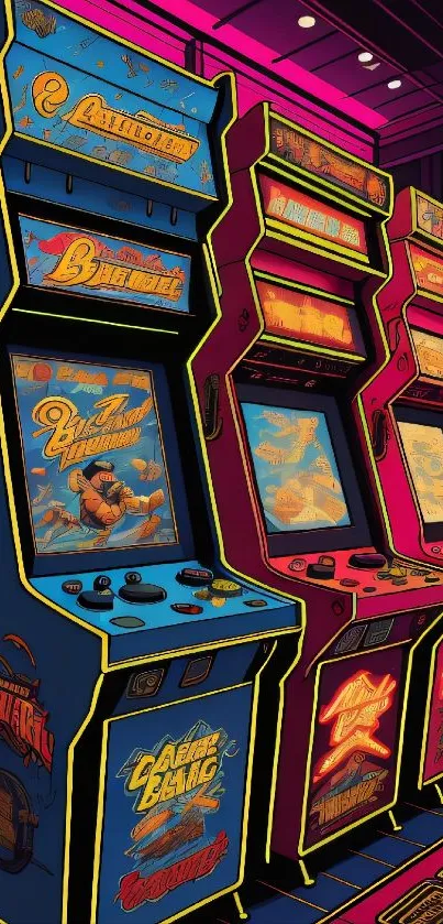 Colorful retro arcade machine wallpaper with neon highlights.