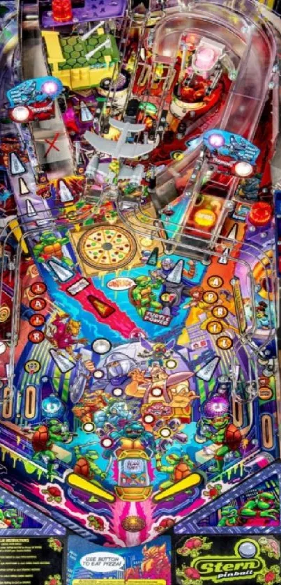 Colorful arcade pinball machine design.