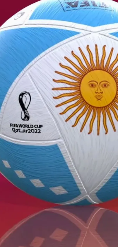 Argentina soccer ball with sun emblem and FIFA 2022 logo.